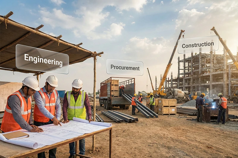 Industrial construction warehouse with PEB steel framework