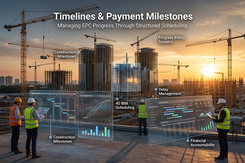 Project owner evaluating EPC contract clauses and construction agreement documents